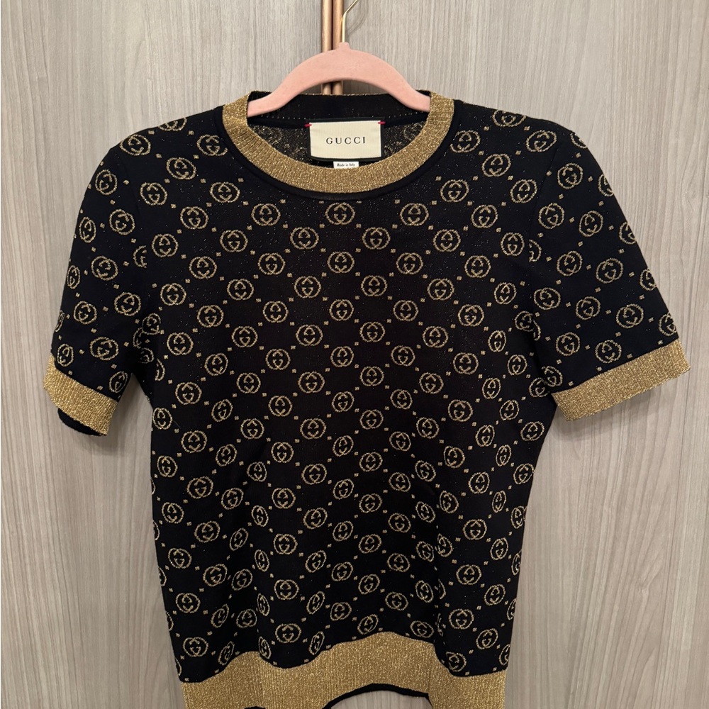 Gucci Black and Gold Logo Knit Top